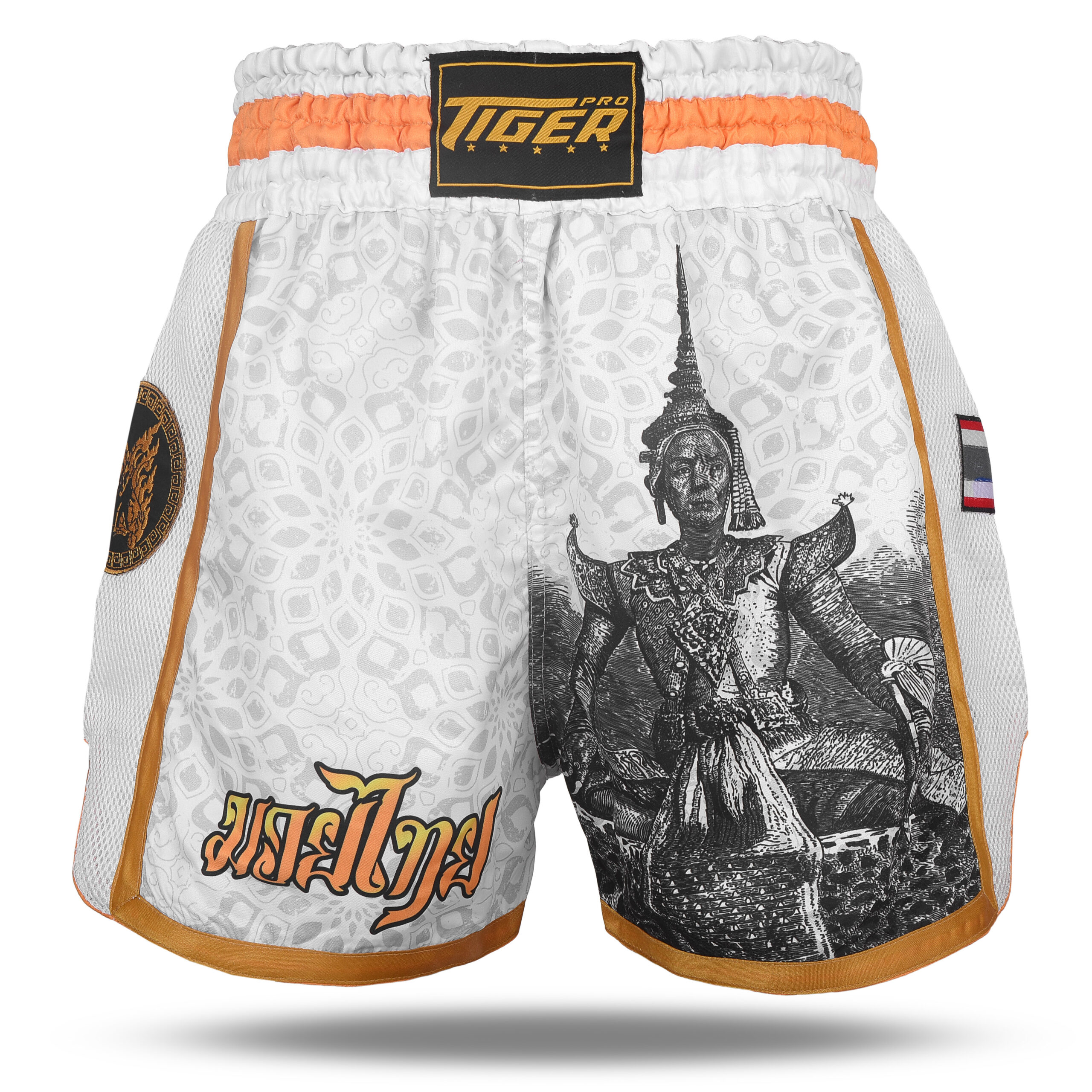 Thai Boxing Shorts White Budda