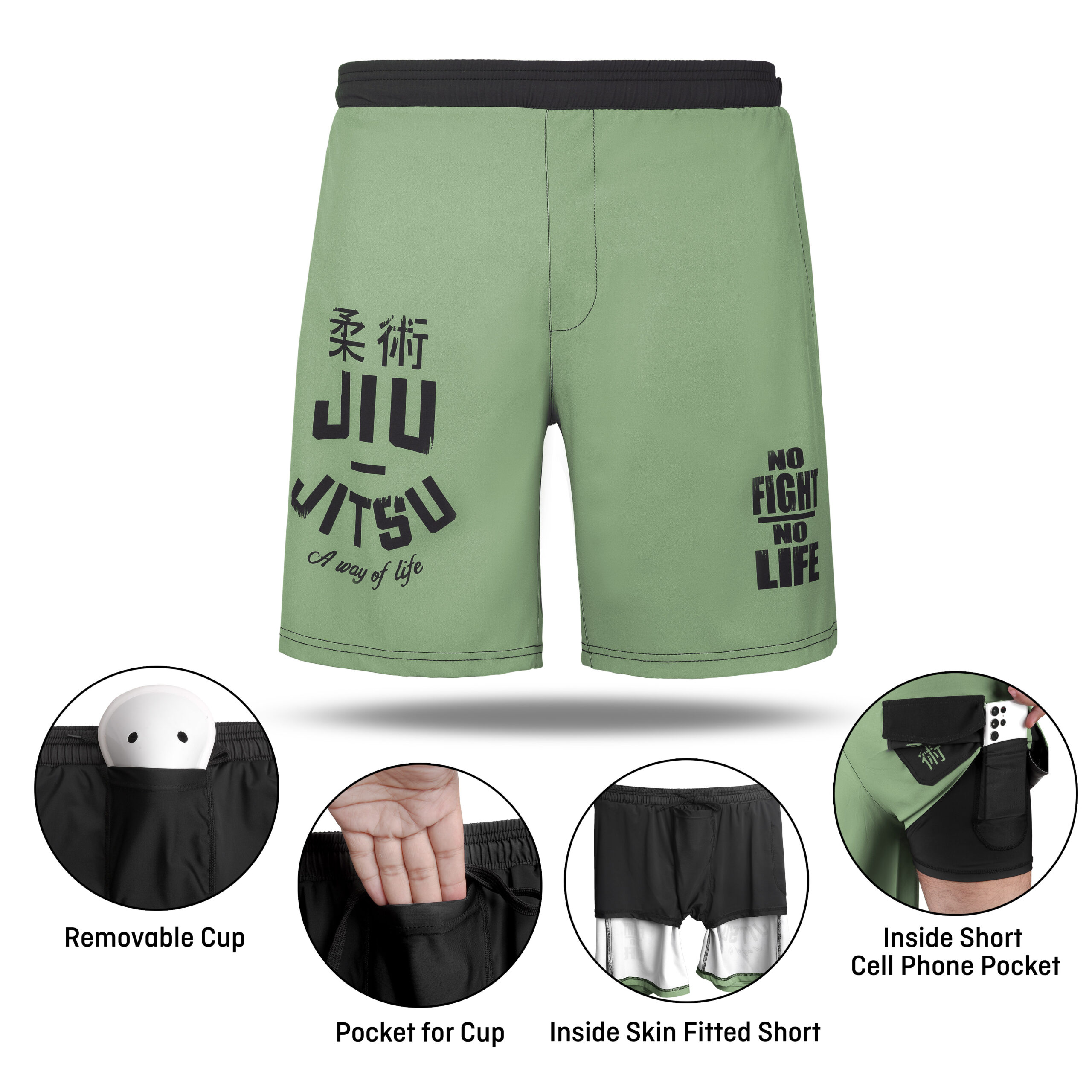Men's MMA, BJJ  Short Included Removable Athletic Cup Groin Protection